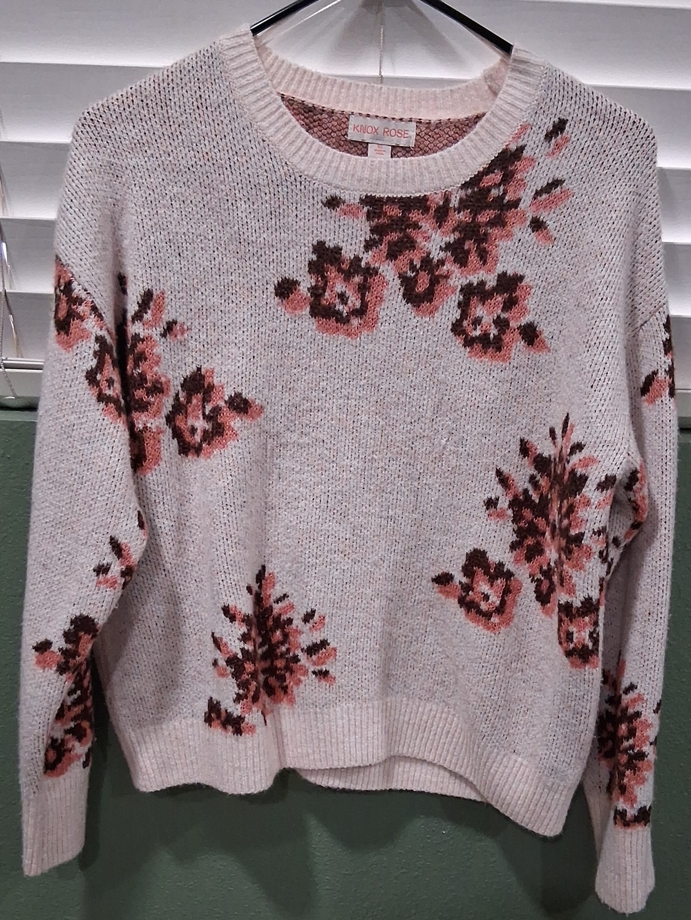 Knox Rose Cream Crewneck Sweater with Pink and Brown Floral Motif